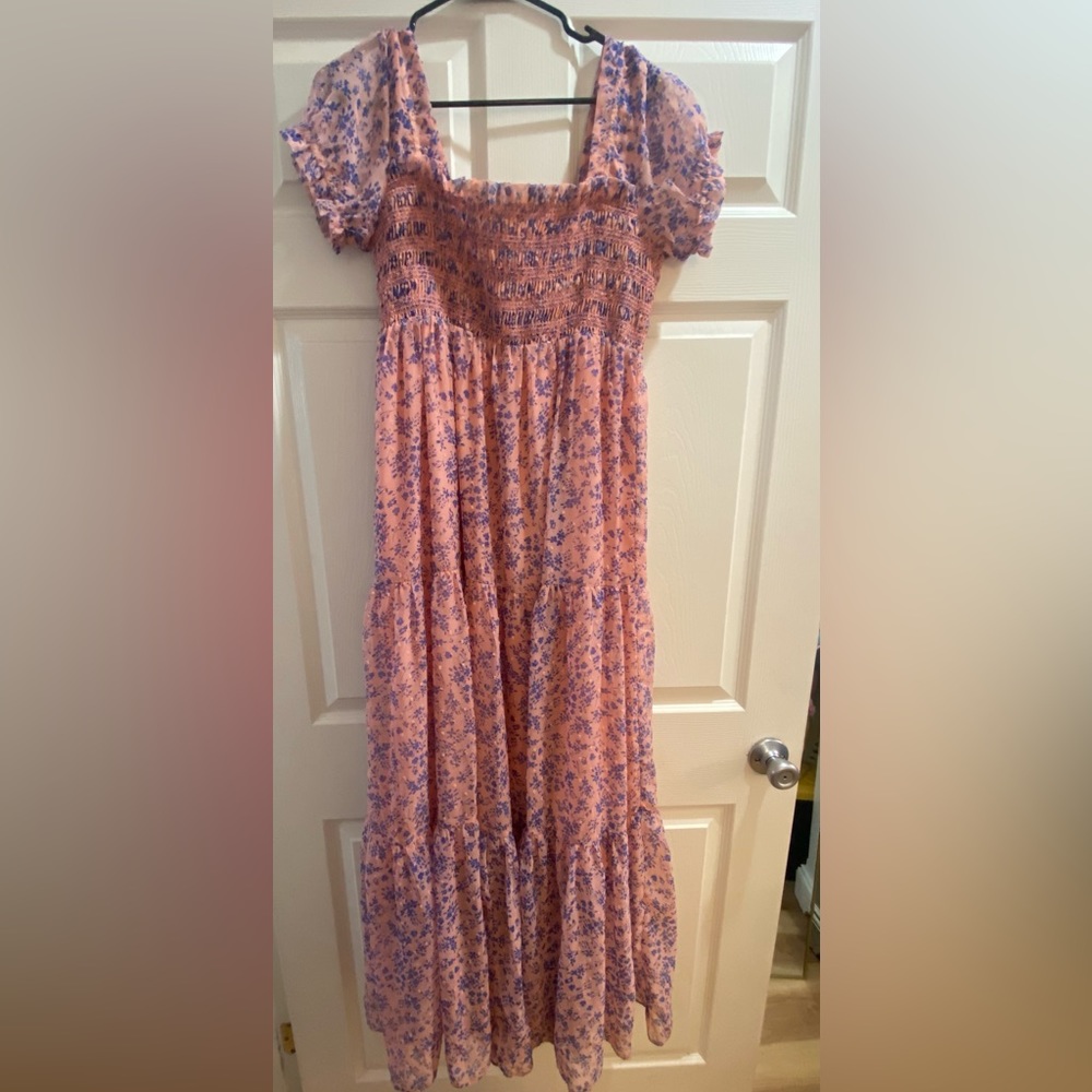 Buddy love maxi dress size large pink with purple floral print